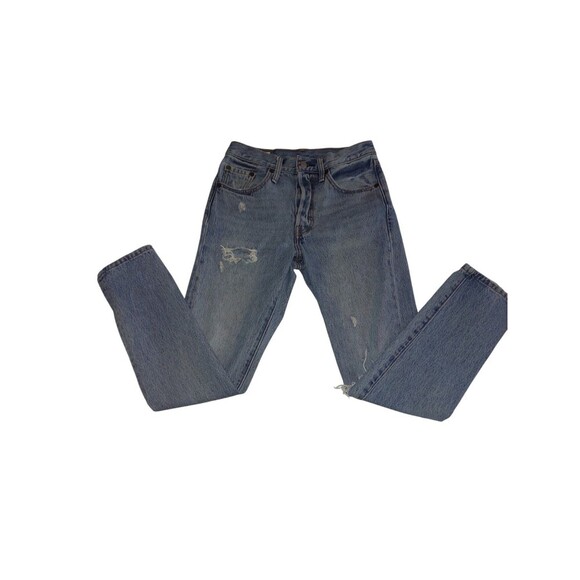 LEVI'S 501 US 24 x 28 Ripped Denim Button Fly Skinny Jeans Distressed Light Wash - Picture 5 of 9